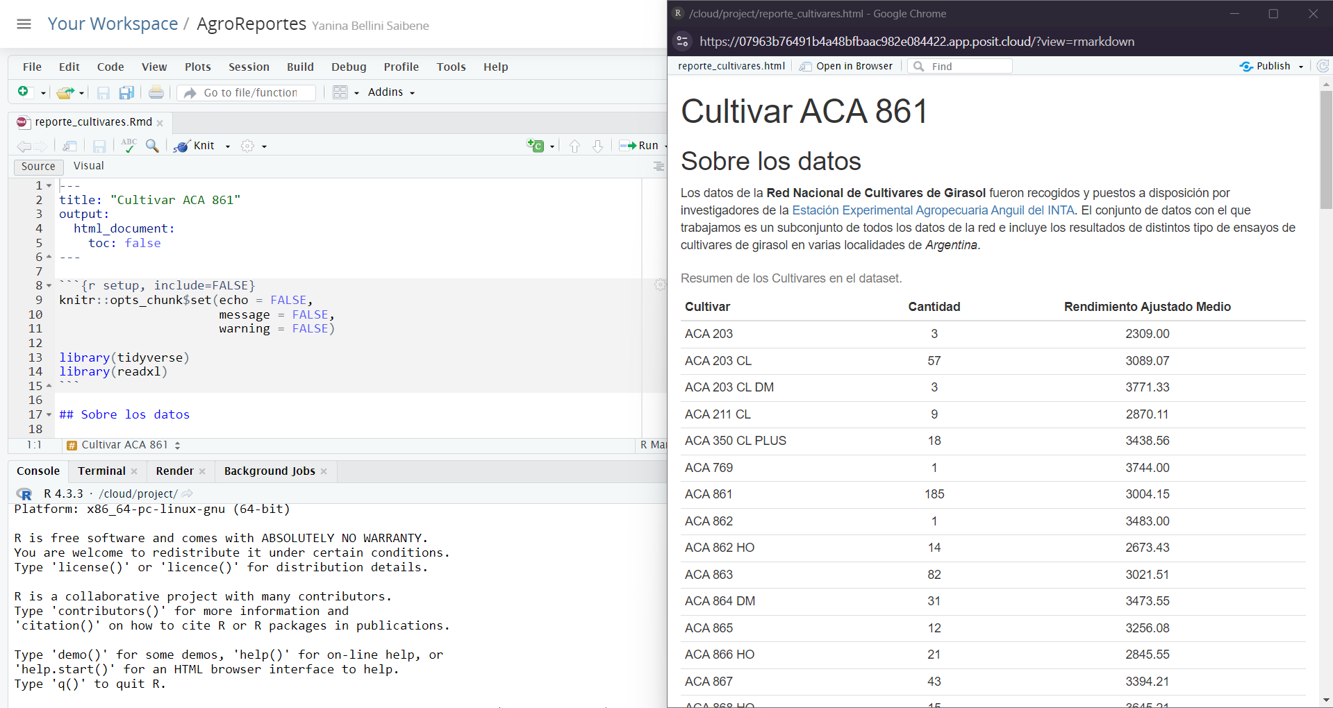 Rmarkdown a la izquierda. Documento generado a la derecha